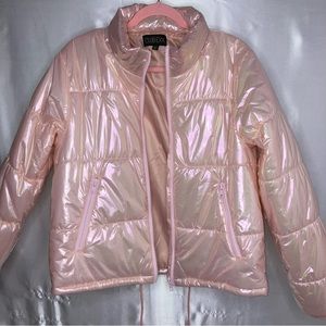 CLUB EXX METALLIC PUFFER JACKET - PASTEL PINK (M)